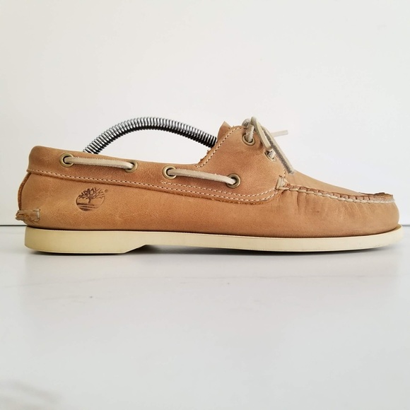 TIMBERLAND Men's Classic Brig 2-Eye Tan Leather Boat Shoes Style 68547 Moc Toe - Picture 4 of 12